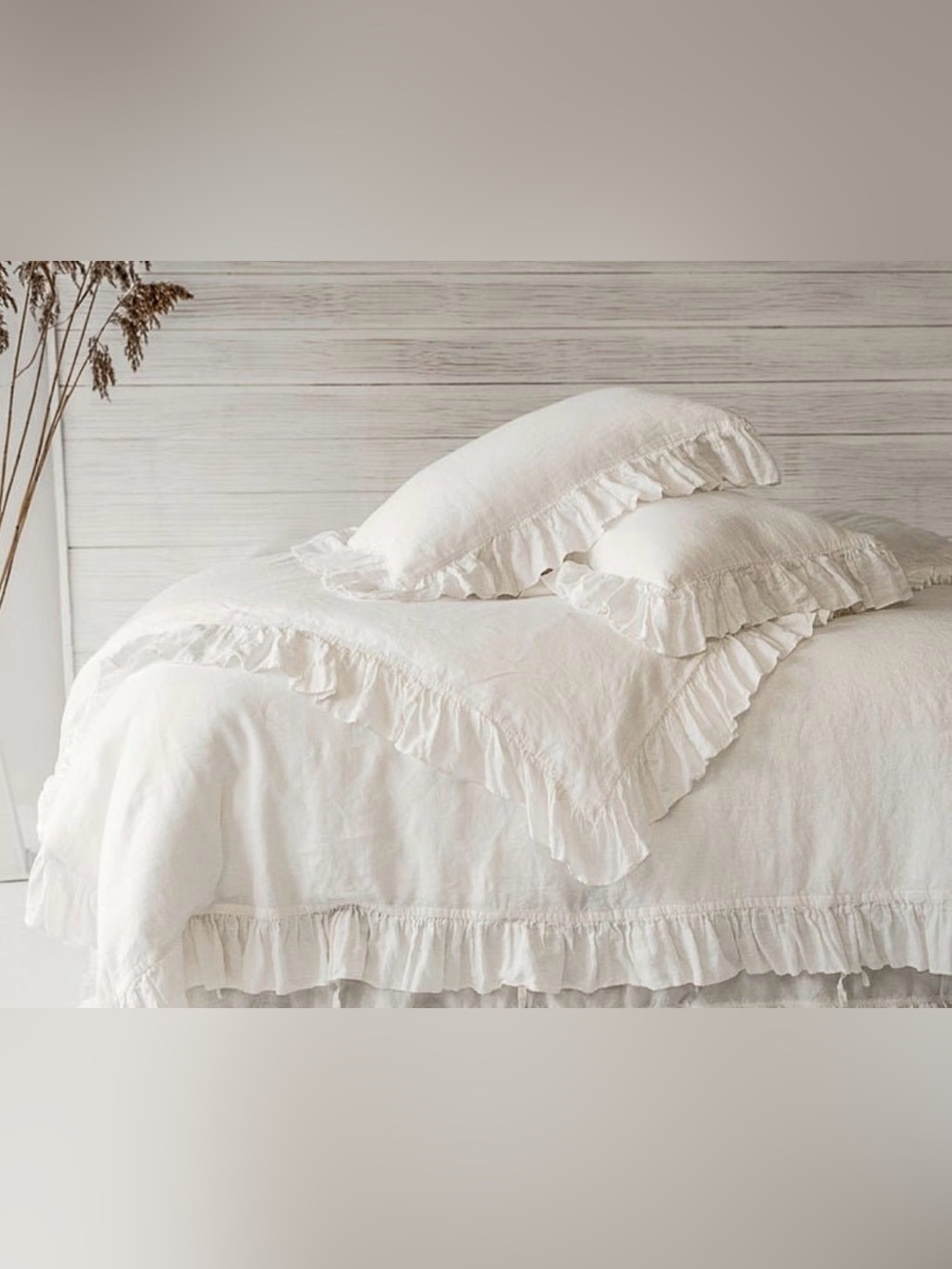 French country white linen ruffle sham pillow case